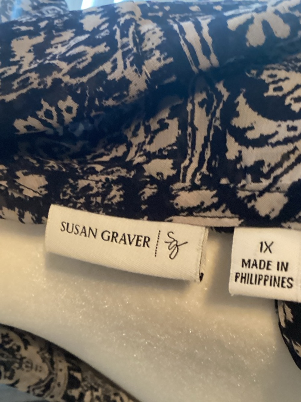 Susan Graver Black and Cream Printed Open Front Drape Vest - Picture 2 of 5